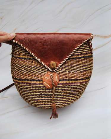 1990s Vintage Sisal Woven Market Crossbody Bag