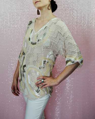 1980s Vintage Lillie Rubin Beaded Silk Shirt- Sm