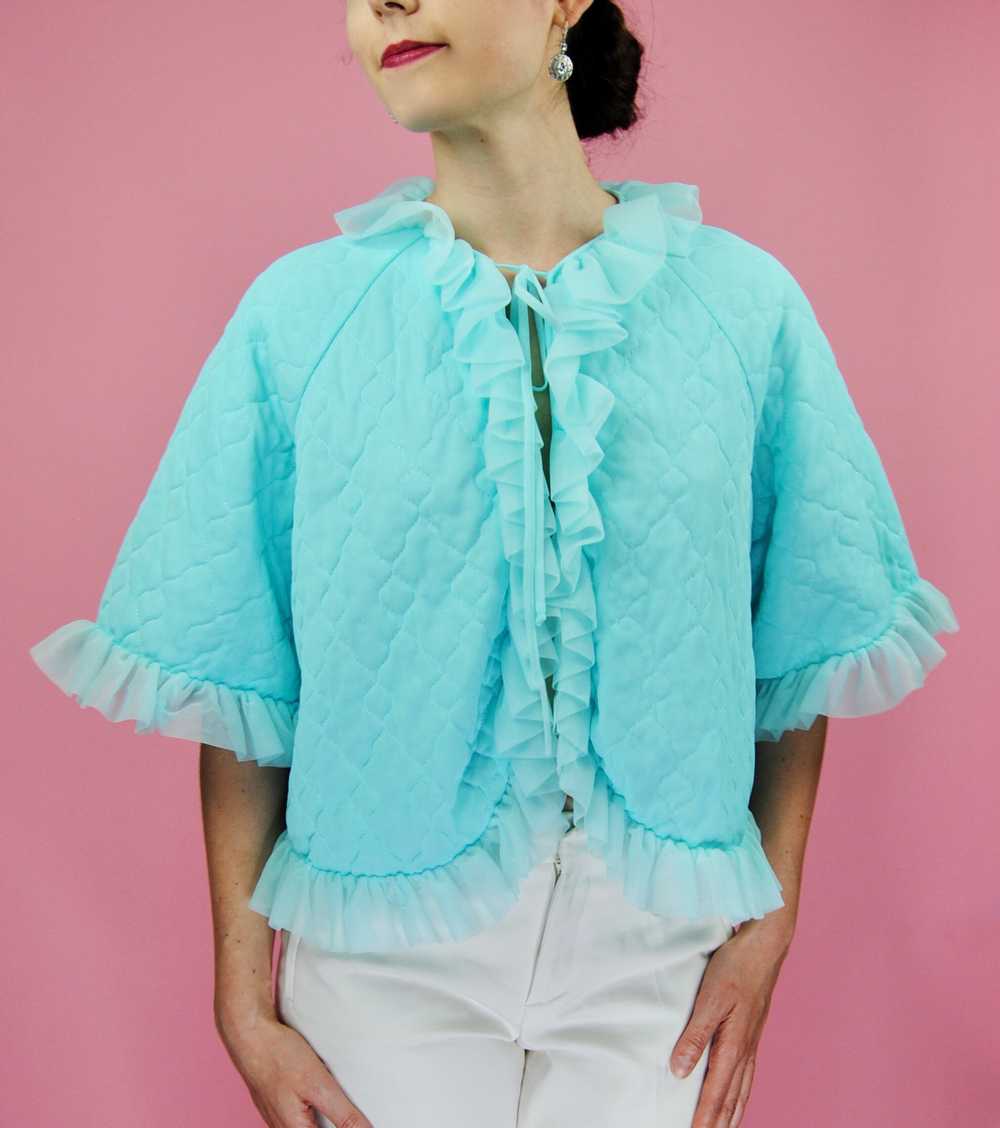 1960s Vintage Blue Cropped Bed Jacket - Os - image 3