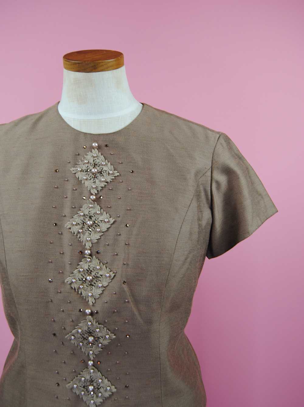 1960s Vintage Samuel Grossman Brown Brushed Silk … - image 2
