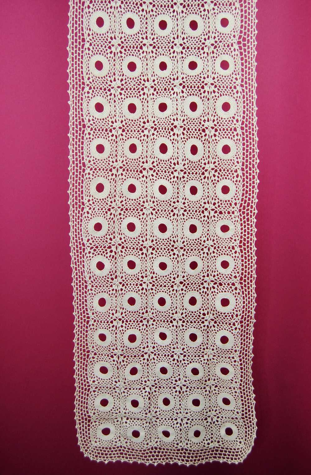 Vintage mocha-cream hand crochet table runner/ ta… - image 6