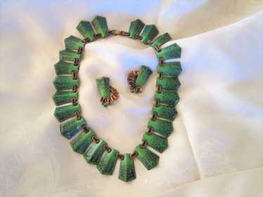 Matisse Green Enamel on Copper Choker Necklace an… - image 1