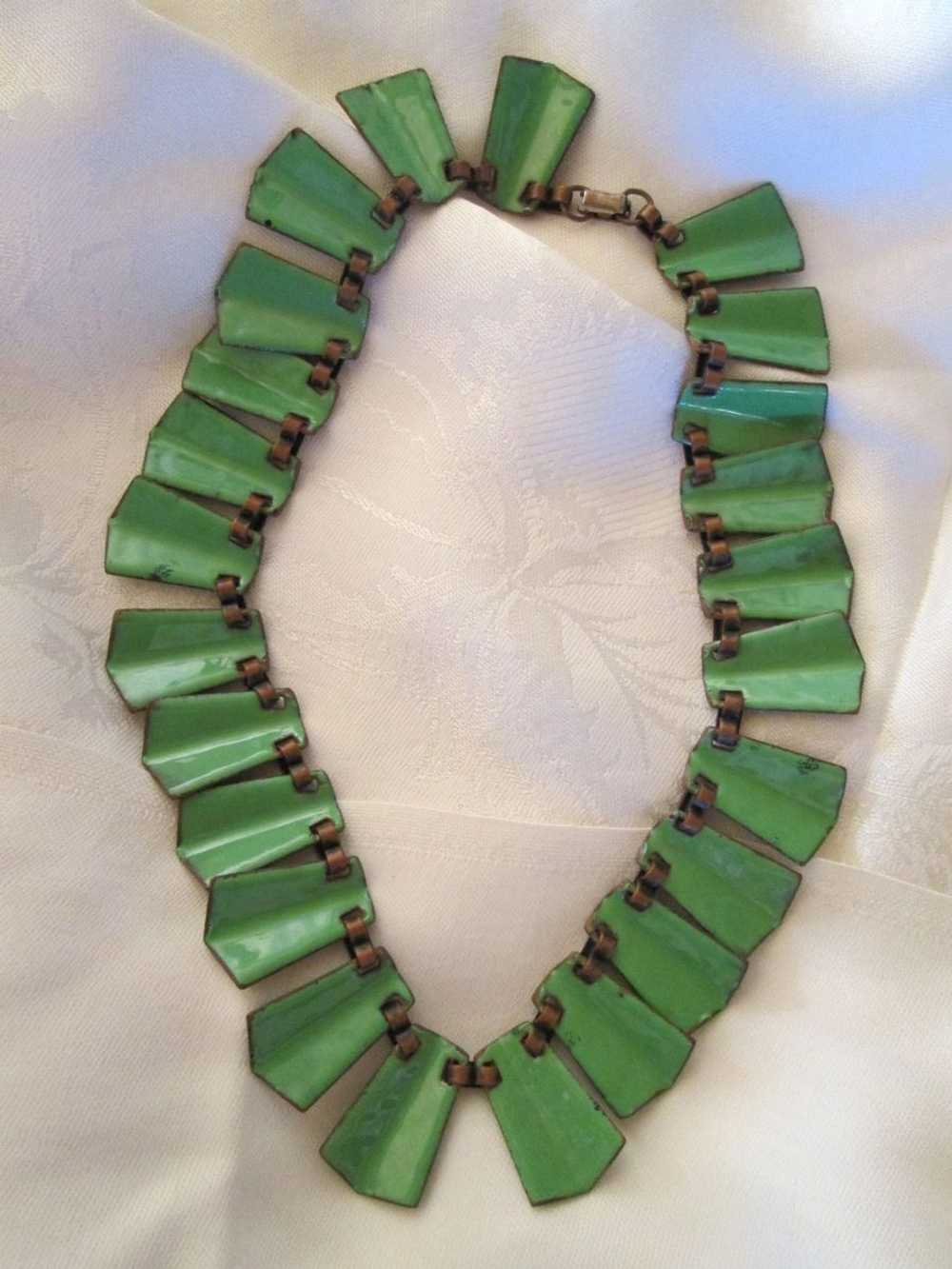 Matisse Green Enamel on Copper Choker Necklace an… - image 2