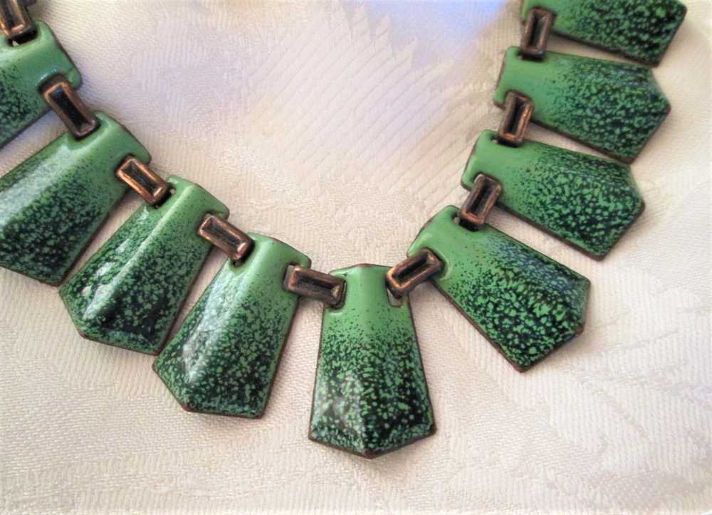 Matisse Green Enamel on Copper Choker Necklace an… - image 3