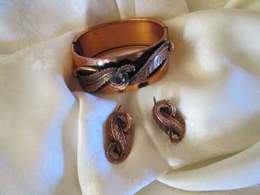 Renoir Modernist Copper Hinged Cuff Double Leaf B… - image 1