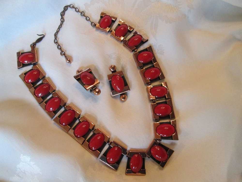 Matisse Red "Caravan" Necklace & Clip-on Earrings - image 1