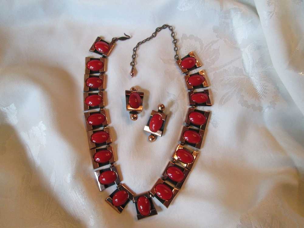 Matisse Red "Caravan" Necklace & Clip-on Earrings - image 2