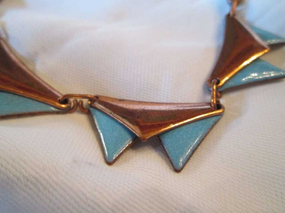 Modernist Matisse Light Blue Enamel Triangular Neckla Gem