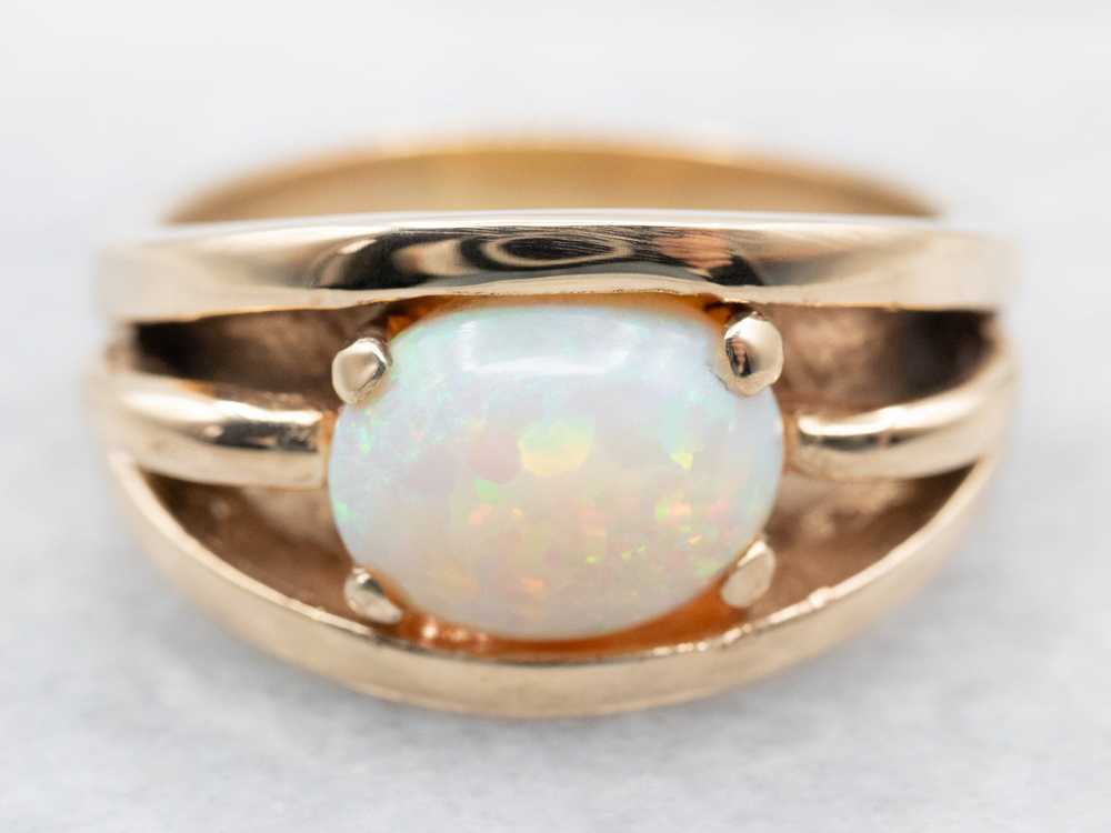 Vintage East-West Opal Oval Solitaire Ring - image 1