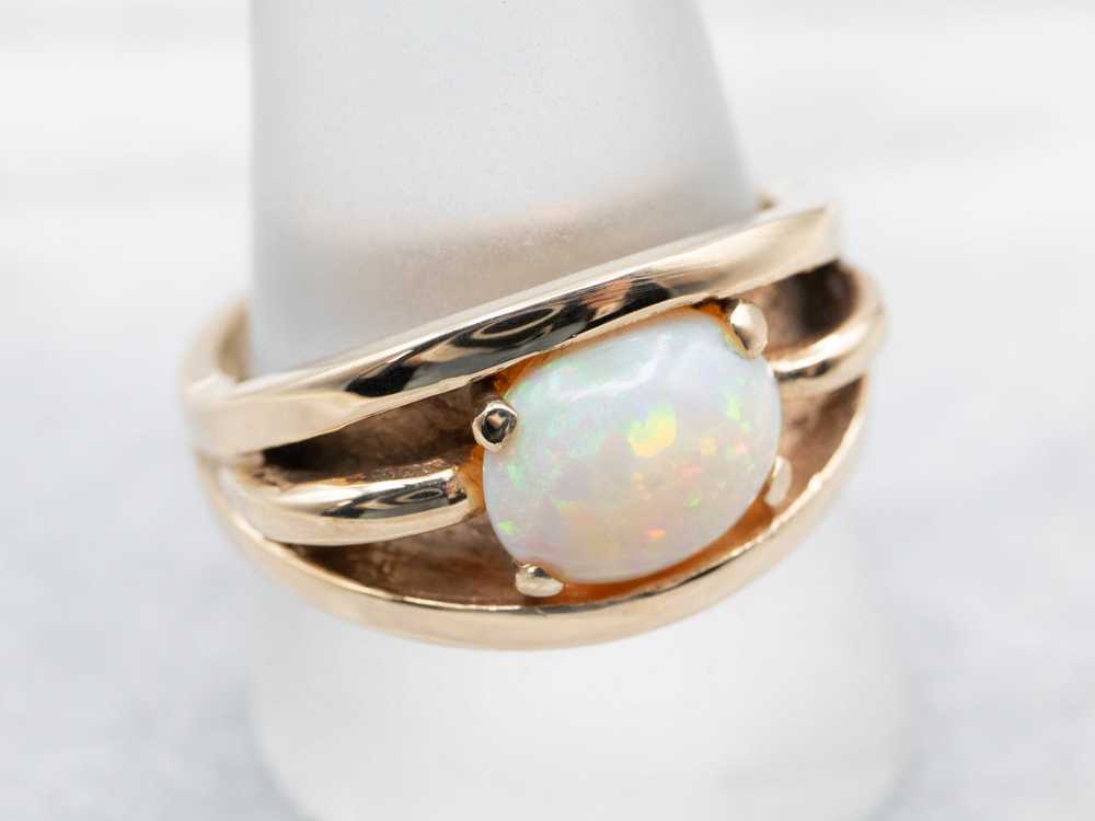 Vintage East-West Opal Oval Solitaire Ring - image 3
