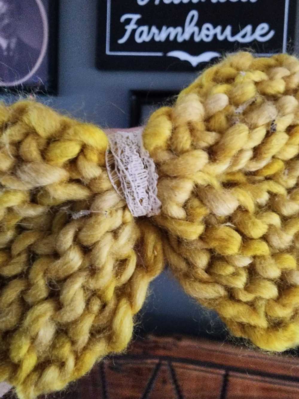 Handknit "Corn and Honey" Yellow Hair Bow with Vi… - image 10