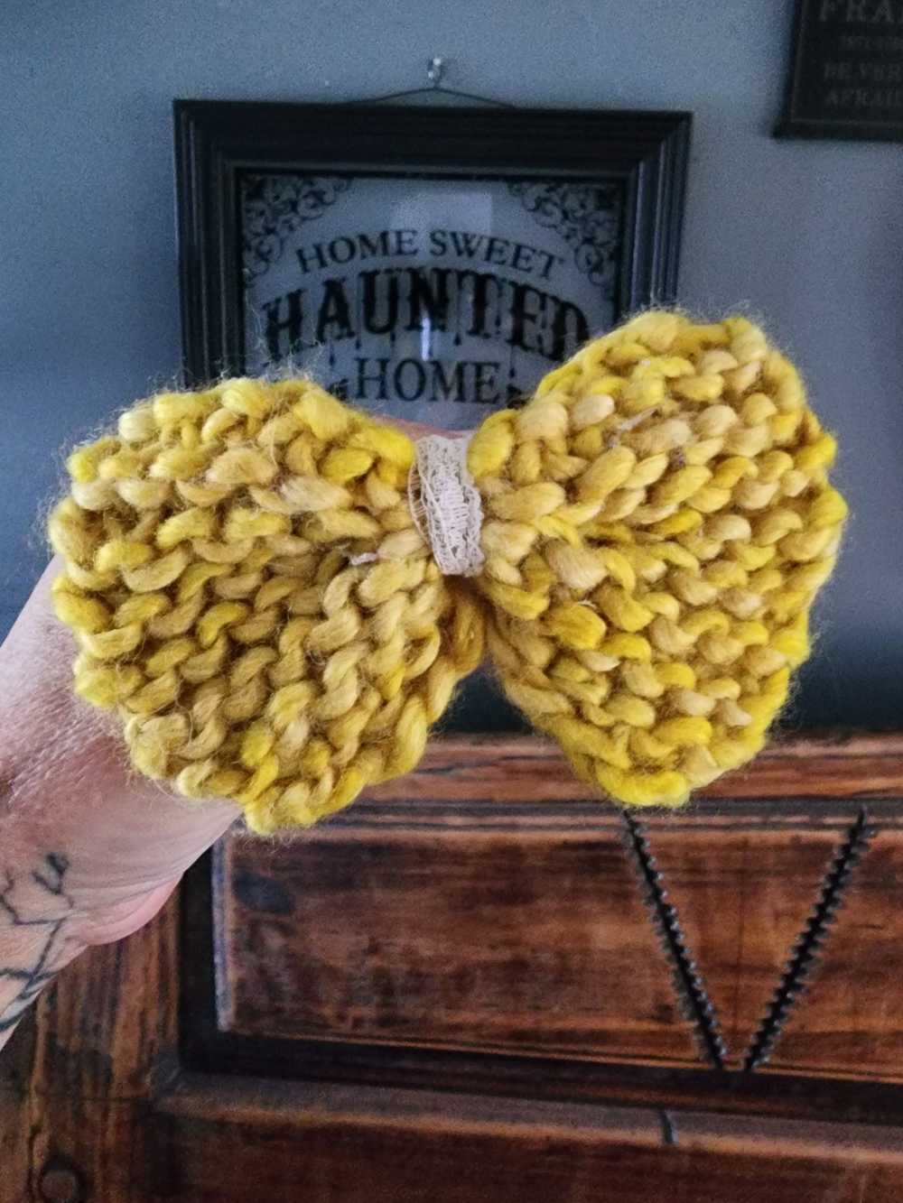 Handknit "Corn and Honey" Yellow Hair Bow with Vi… - image 3