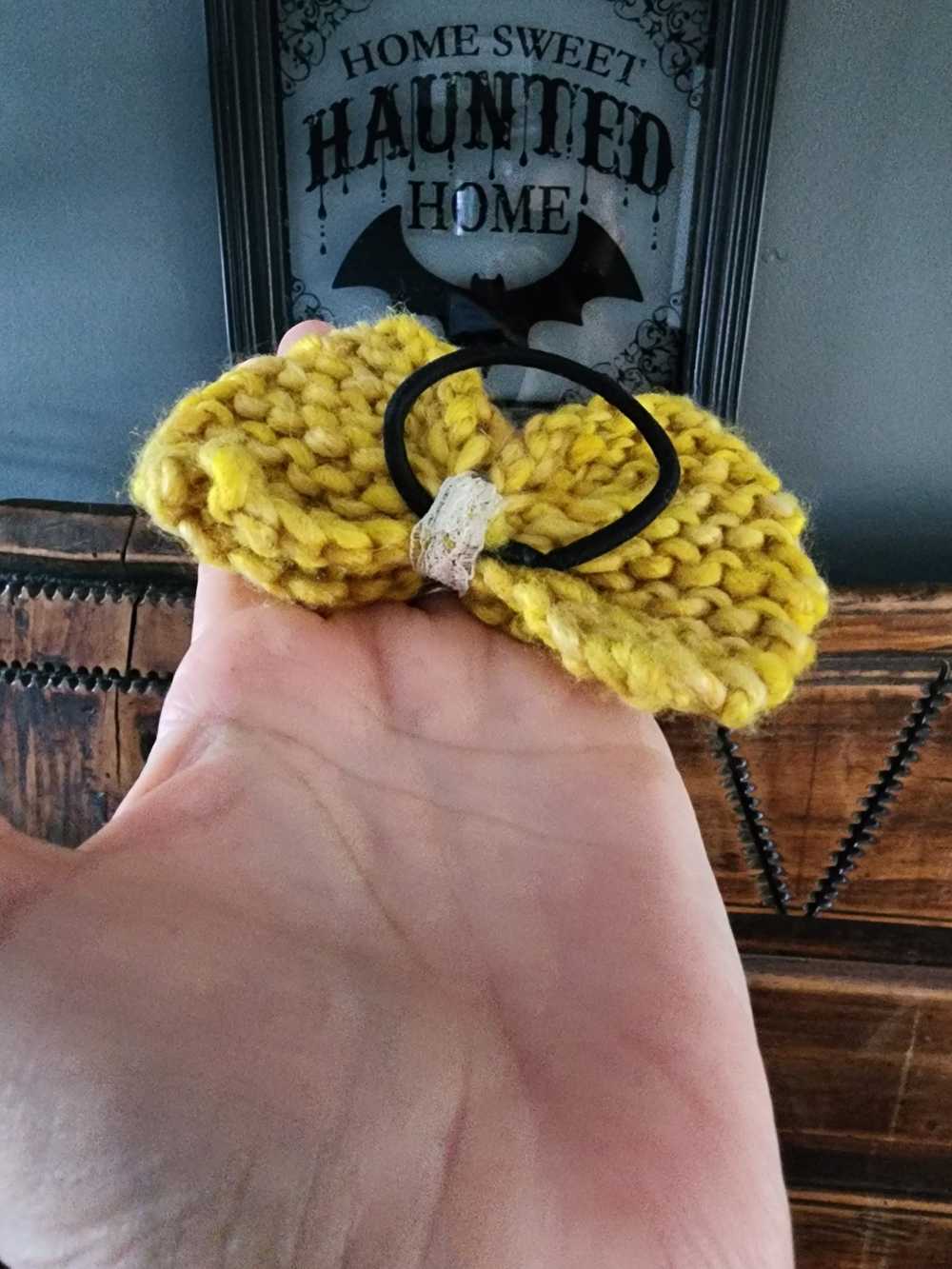 Handknit "Corn and Honey" Yellow Hair Bow with Vi… - image 8