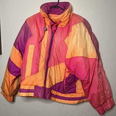 East West 80s Colorblock Jacket Large Nylon Shoulder Pads Purple VTG Panda newest Group