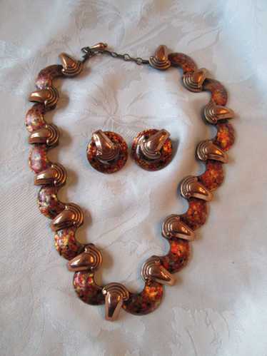 Matisse Orange and Black Enamel Shield Necklace & 