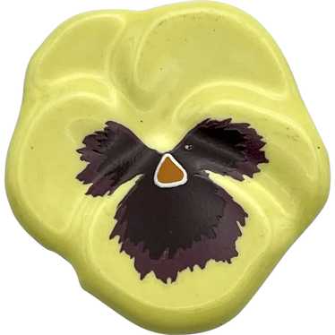 AVON signed Yellow Ceramic Flower Brooch with Pre… - image 1