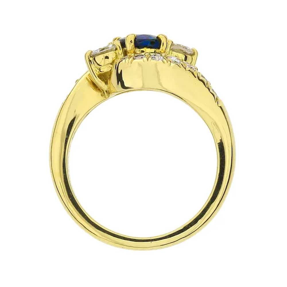 18K Yellow Gold Blue Sapphire & Diamond Bypass Ri… - image 3