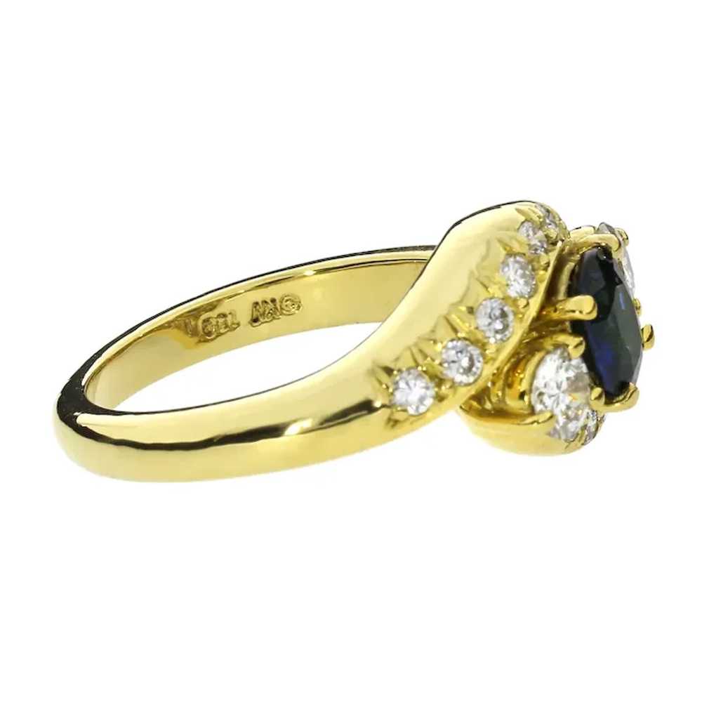 18K Yellow Gold Blue Sapphire & Diamond Bypass Ri… - image 6