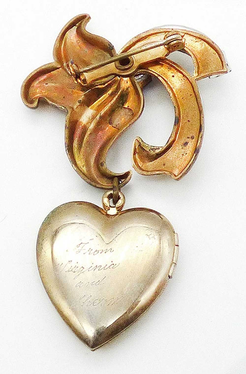 Retro Bow Heart Locket Lapel Pin - image 3