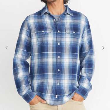 Marine Layer Classic Fit Long Sleeve Balboa Stretch Button Down in Light  Blue/Green Plaid