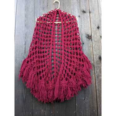 Handmade Vintage handmade crochet magenta shawl - image 1