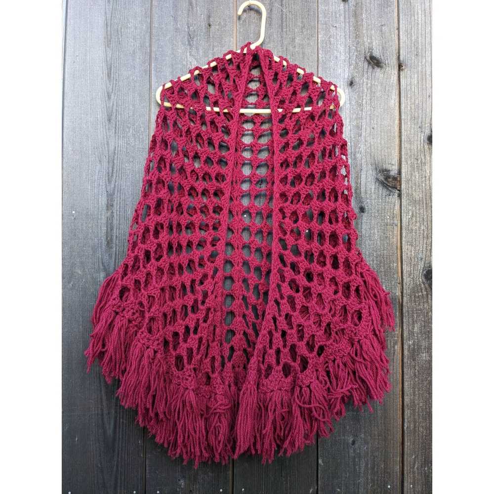 Handmade Vintage handmade crochet magenta shawl - image 4