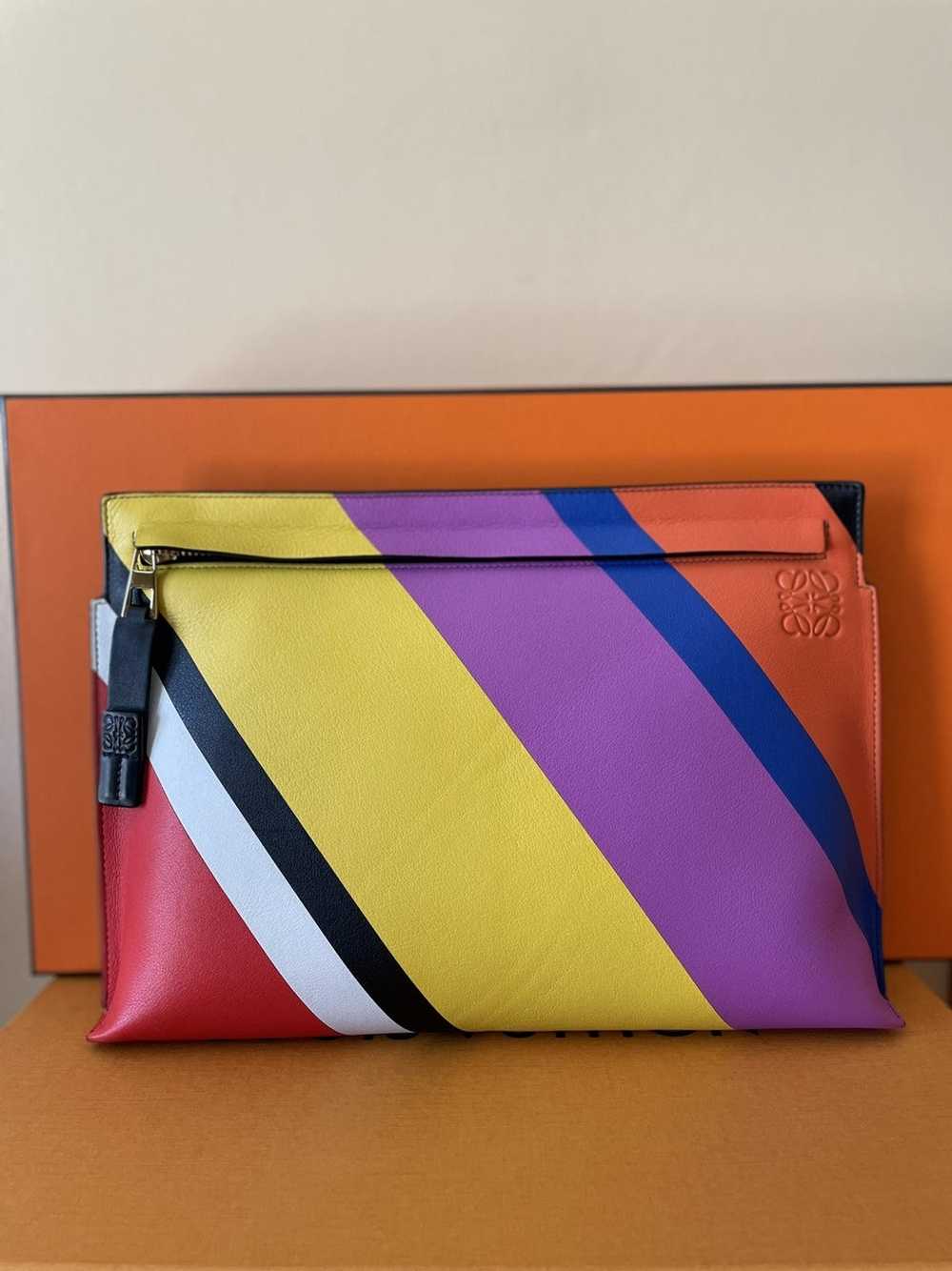 Loewe Loewe multicolor stripe large clutch - image 7