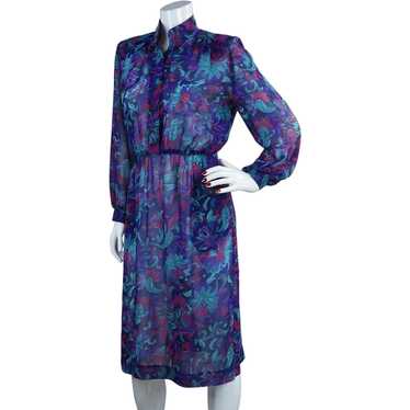 80s Teal and Purple Abstract Long Sleeve Dress by… - image 1