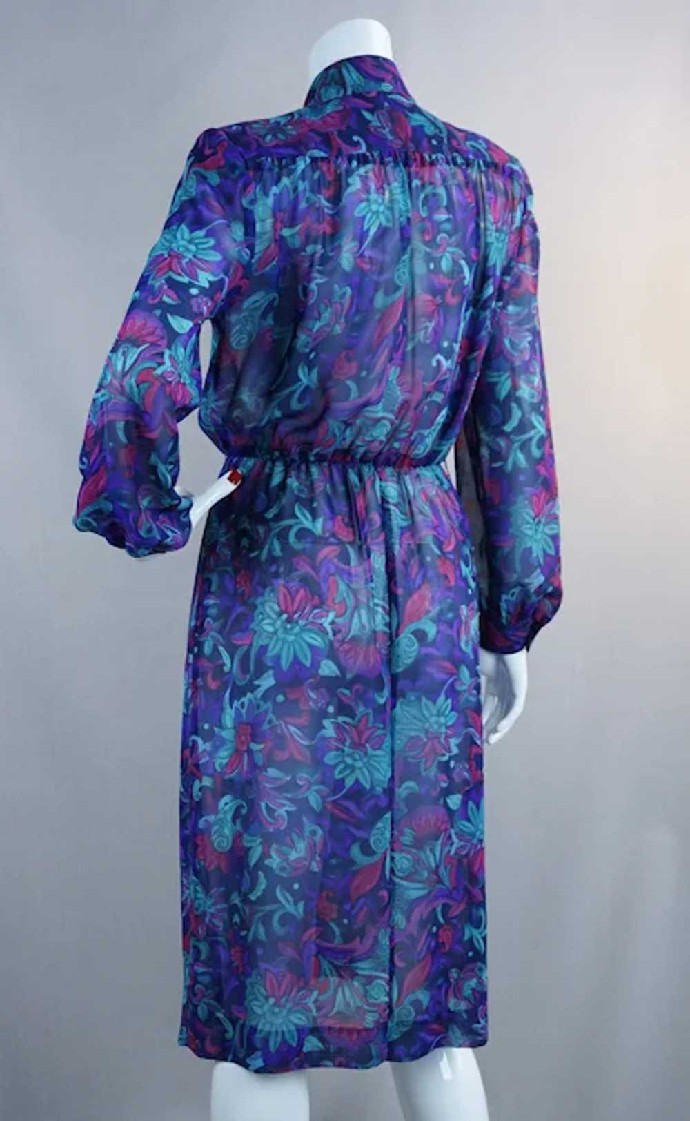 80s Teal and Purple Abstract Long Sleeve Dress by… - image 3
