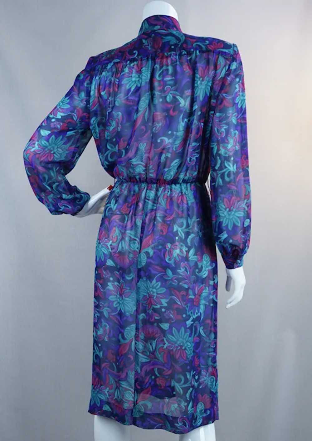 80s Teal and Purple Abstract Long Sleeve Dress by… - image 4