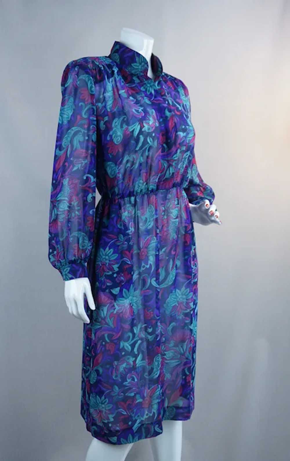80s Teal and Purple Abstract Long Sleeve Dress by… - image 5