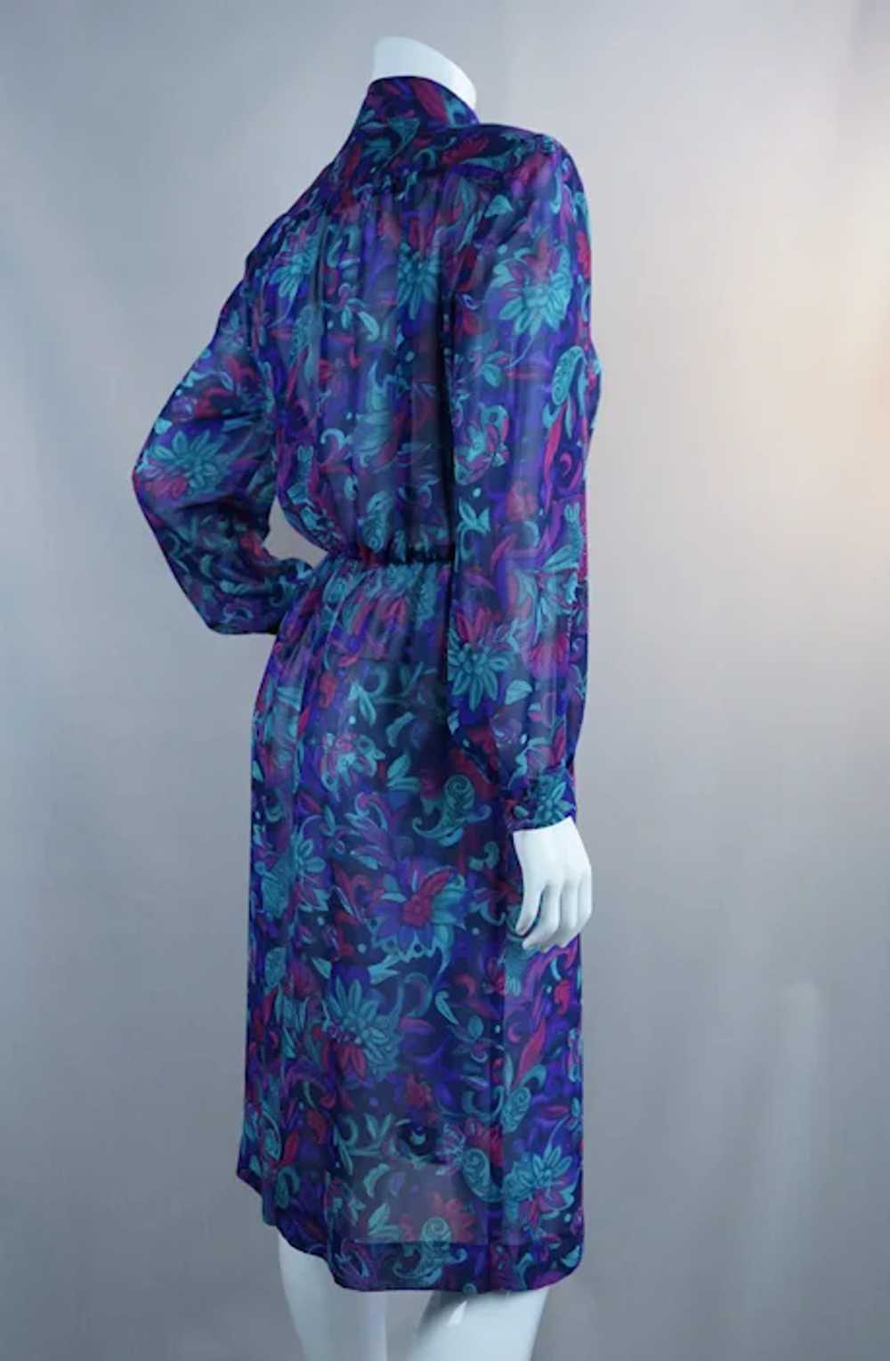 80s Teal and Purple Abstract Long Sleeve Dress by… - image 6