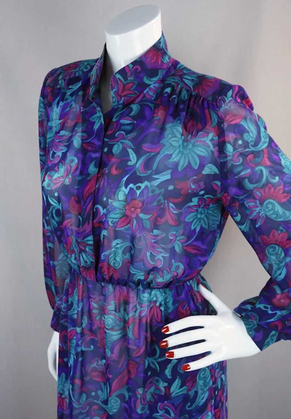 80s Teal and Purple Abstract Long Sleeve Dress by… - image 8