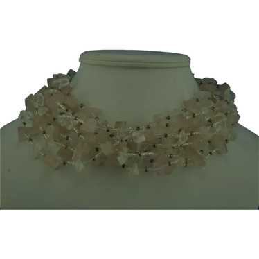 1980's Pink and White Quartz Torsade Necklace