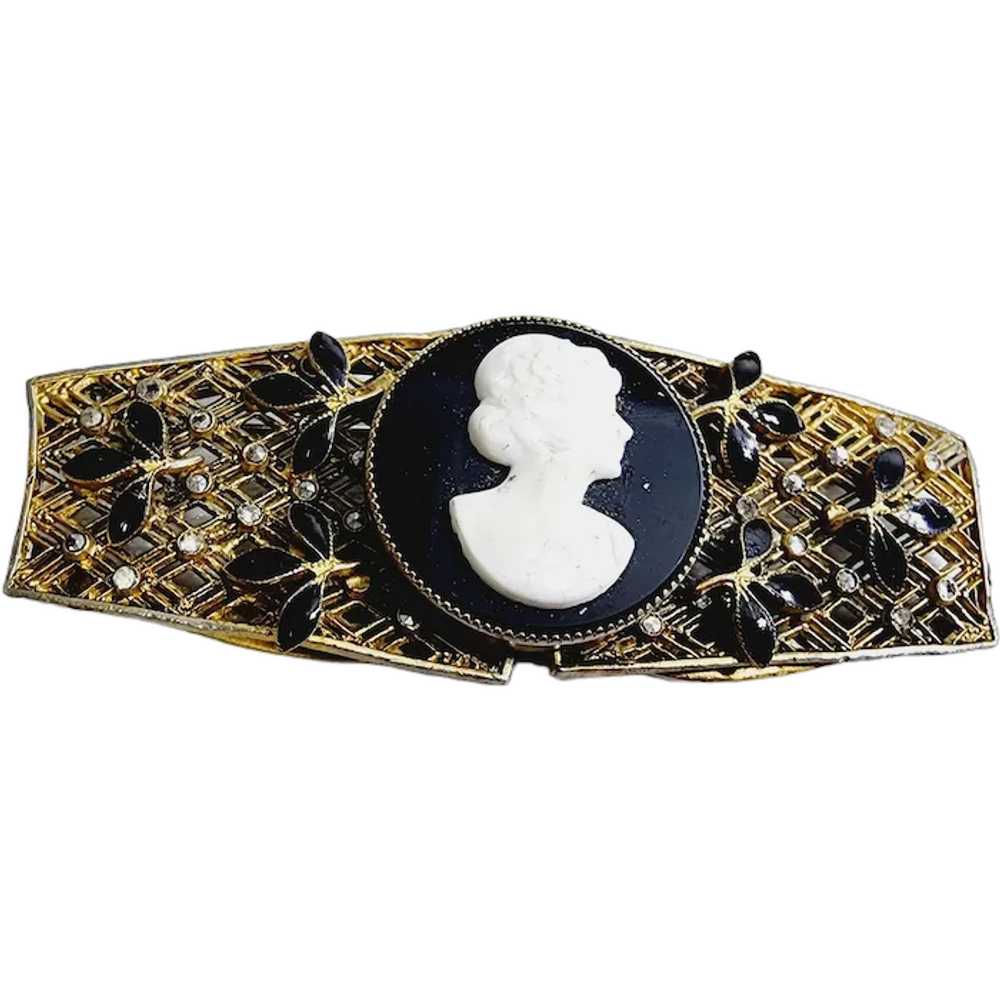 Antique Enameled & Filigree Glass Cameo Brooch (A… - image 1