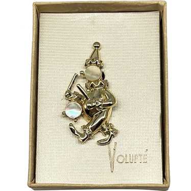 Vintage Volupte Gold Tone Clown Pin Playing Drums… - image 1