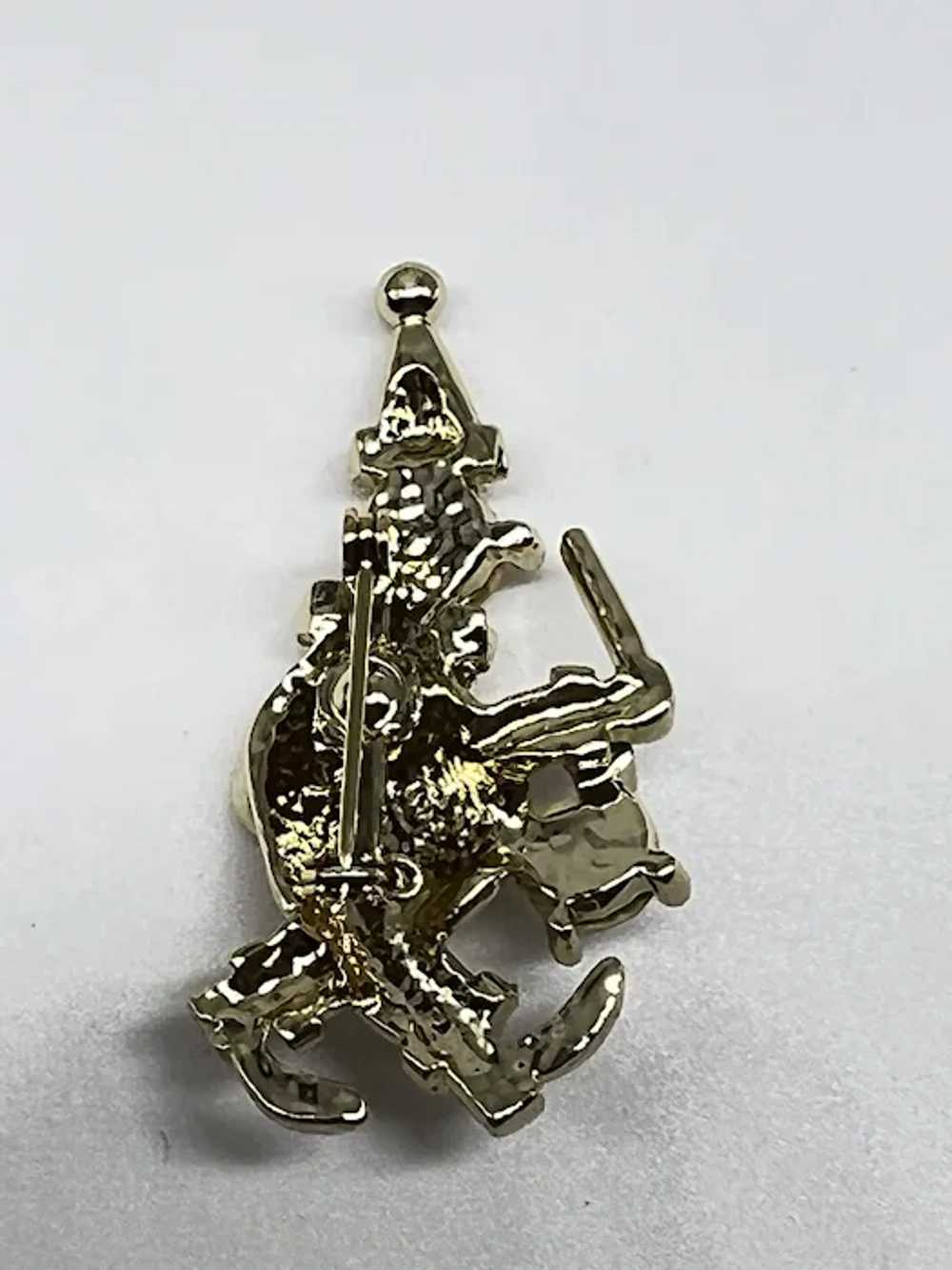 Vintage Volupte Gold Tone Clown Pin Playing Drums… - image 2