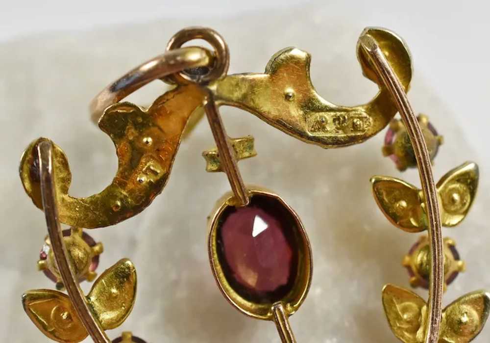 Antique 9k Yellow Gold Art Nouveau Garnet & Pearl… - image 6
