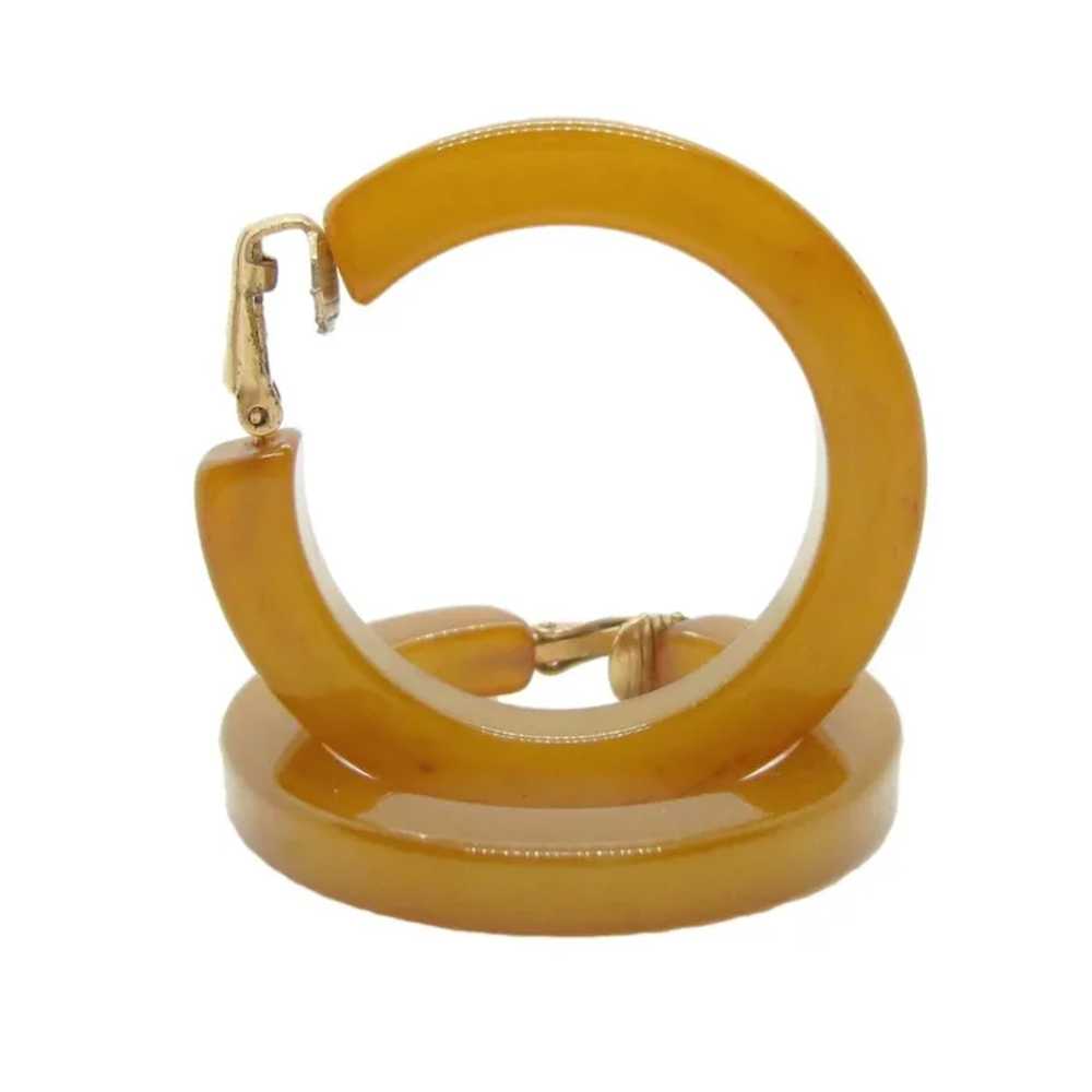 Vintage Carmel Bakelite Large Hoop Clip On Earrin… - image 2