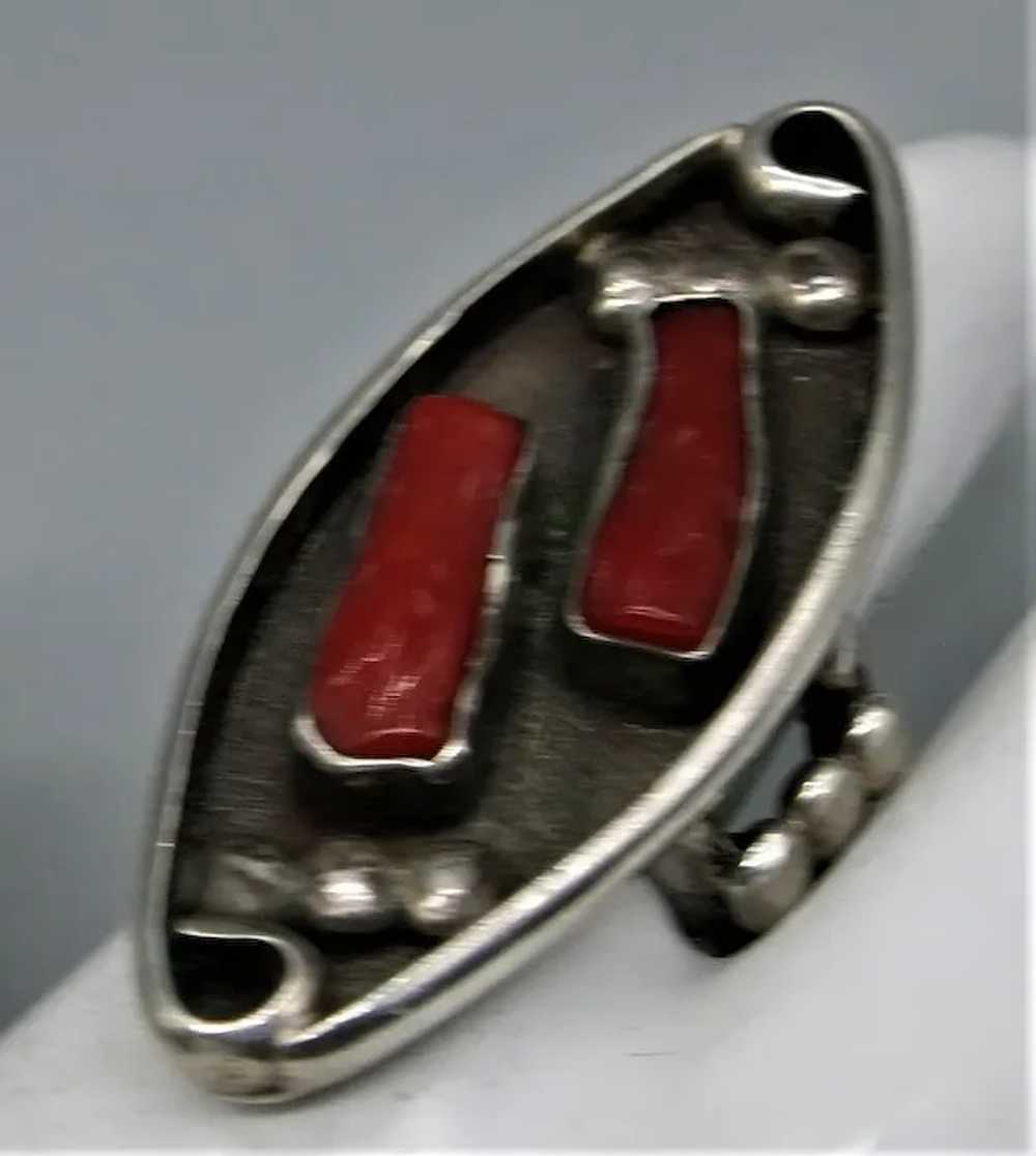 VINTAGE  Sterling Shadow Box Coral Ring  Size 6 1… - image 3