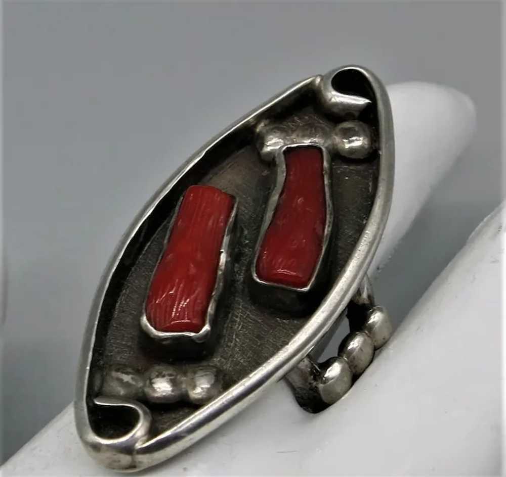 VINTAGE  Sterling Shadow Box Coral Ring  Size 6 1… - image 8