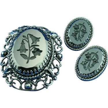 Whiting and Davis Intaglio Pin and Earrings