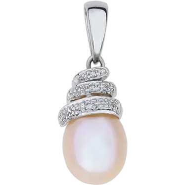 14K White Gold Cultured Pearl & Diamond Pendant - image 1