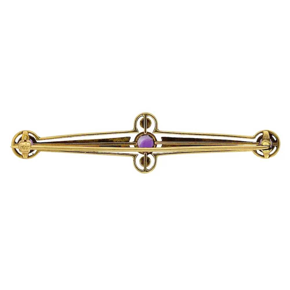 Vintage 14K Yellow Gold Amethyst & Seed Pearl Pin - image 3