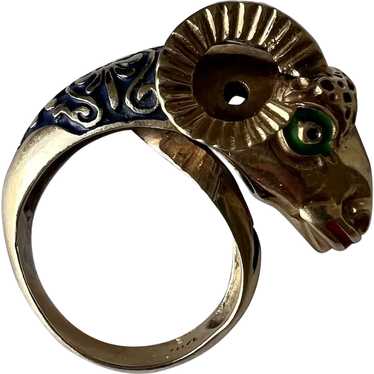 Vintage Lalounis Rams Head Ring in 18 Karat Yellow Gold 