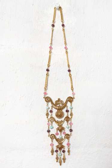 Glass Bead Gilded Statement Necklace - image 1