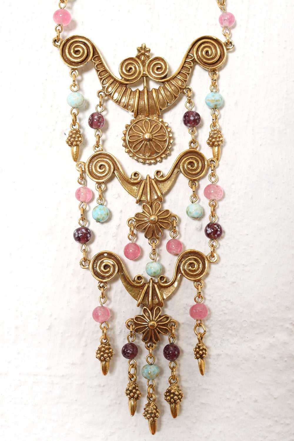 Glass Bead Gilded Statement Necklace - image 3