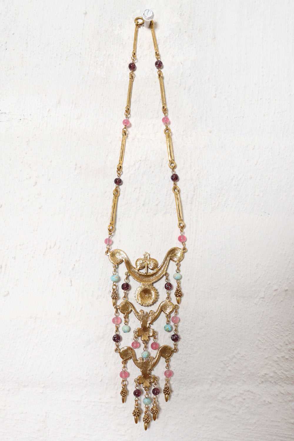 Glass Bead Gilded Statement Necklace - image 4