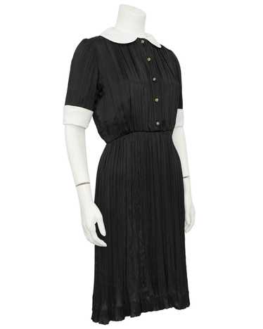 Chanel Black Silk Micro Pleated Shirt Dress