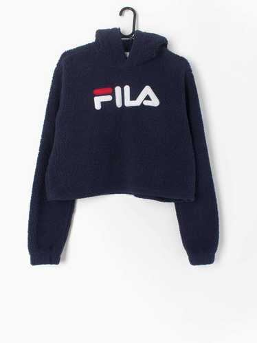 Vintage Fila spellout cropped fleece in Navy – Med